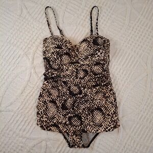 Shore Shapes Women's Size 10 Swimwear Snake Print Ruched One Piece Swimsuit